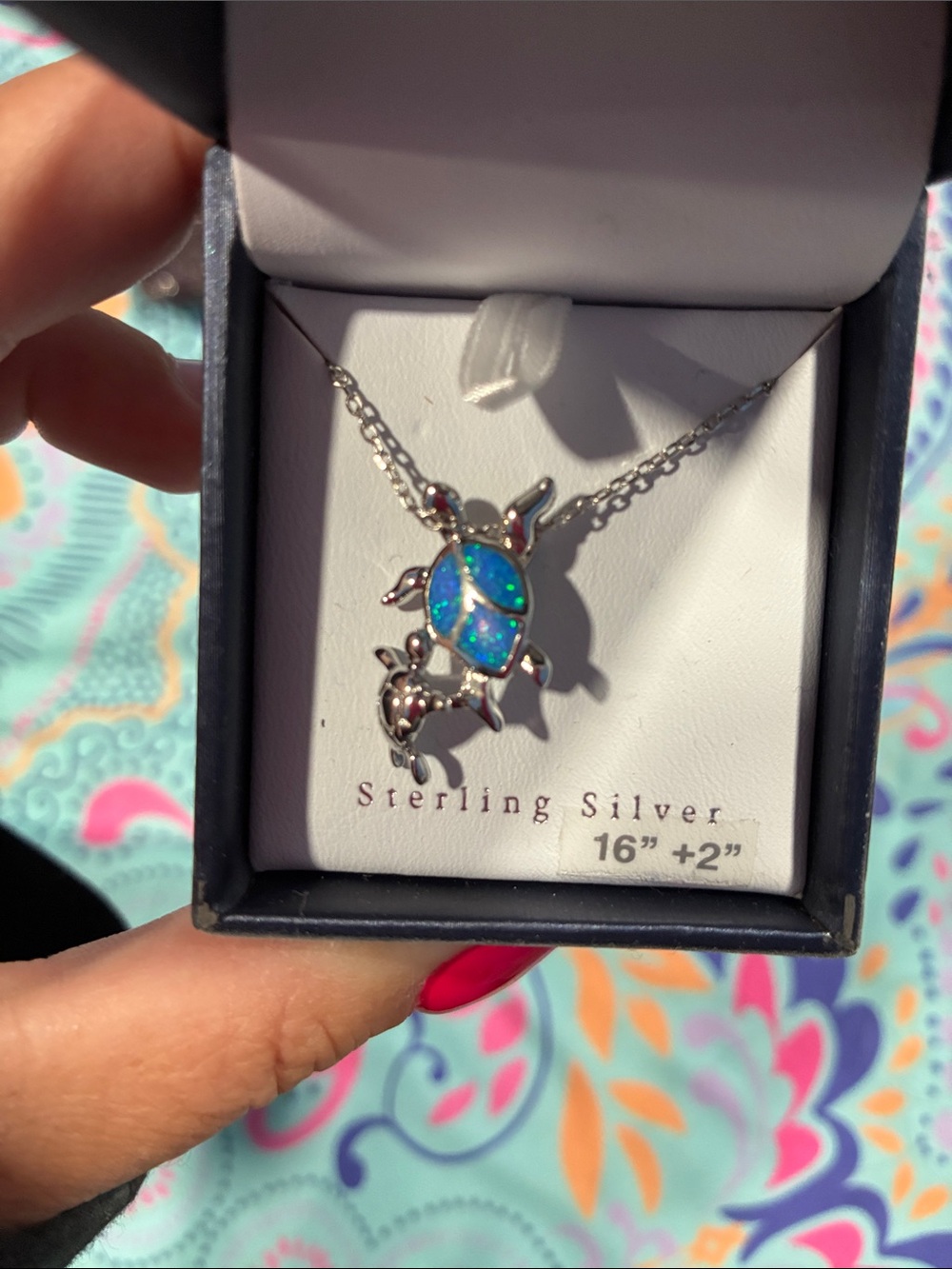 Sterling Silver Blue Opal Turtle Pendant Necklace